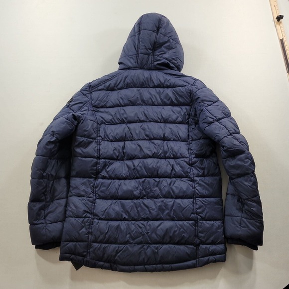 Kenneth Cole Hooded Puffer Jacket Men Small Navy Bellow Pocket New York - Picture 3 of 9